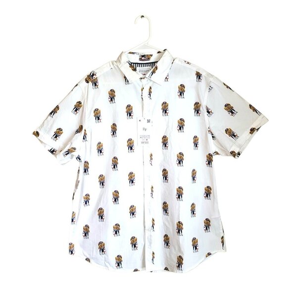 Denim & Flower Men’s USA Teddy Bear Short Sleeve Button Down Size Large & XL NWT - Picture 1 of 14